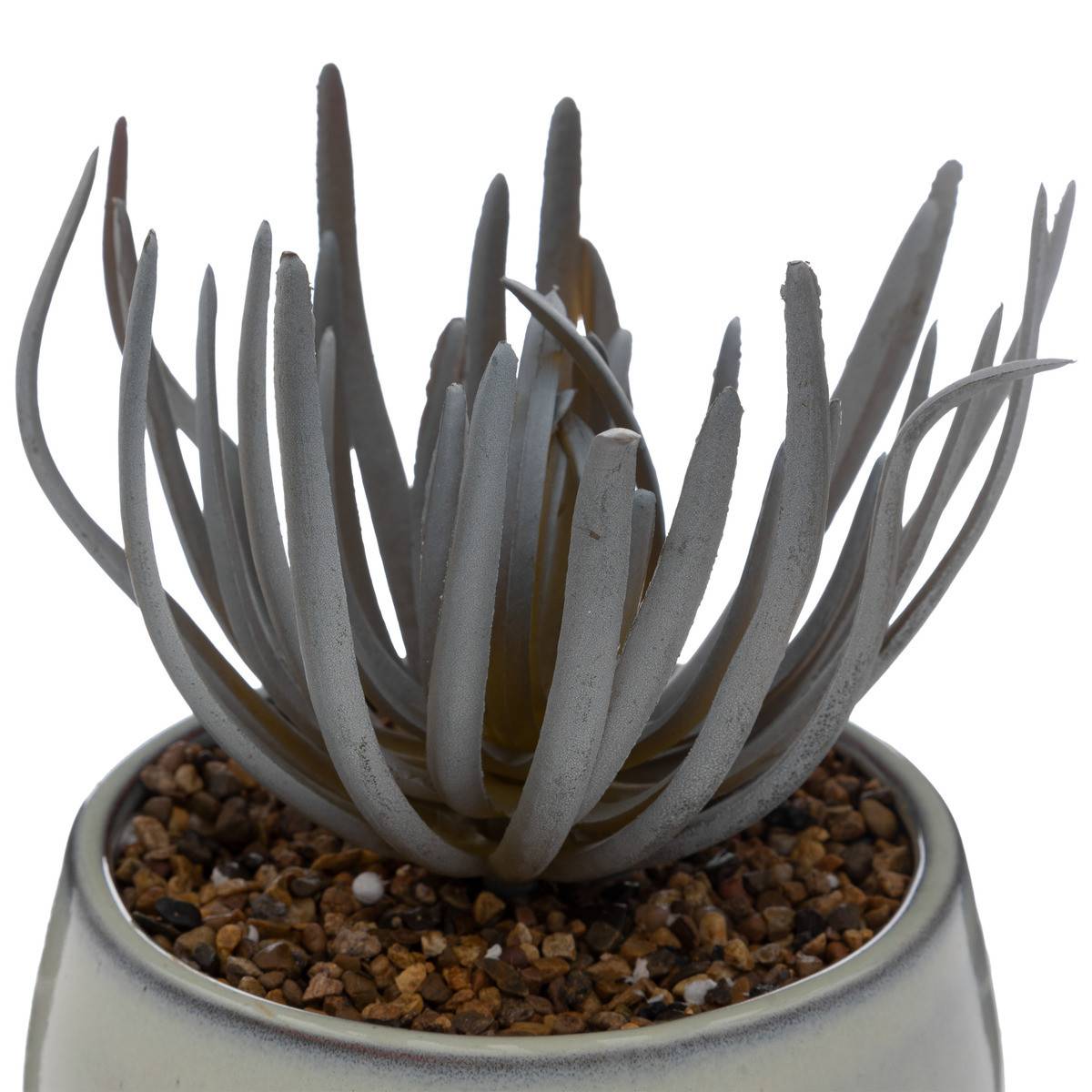 Atmosphera - Plante grasse artificielle pot en Céramique émaillée Gris perle 18 cm - Image 2