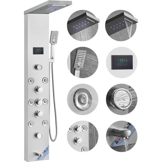 VEVOR Système de Panneau de Douche 6 Modes, Hydroélectrique LED, 8 Jets de Massage, Bec de Baignoire. - Image 1