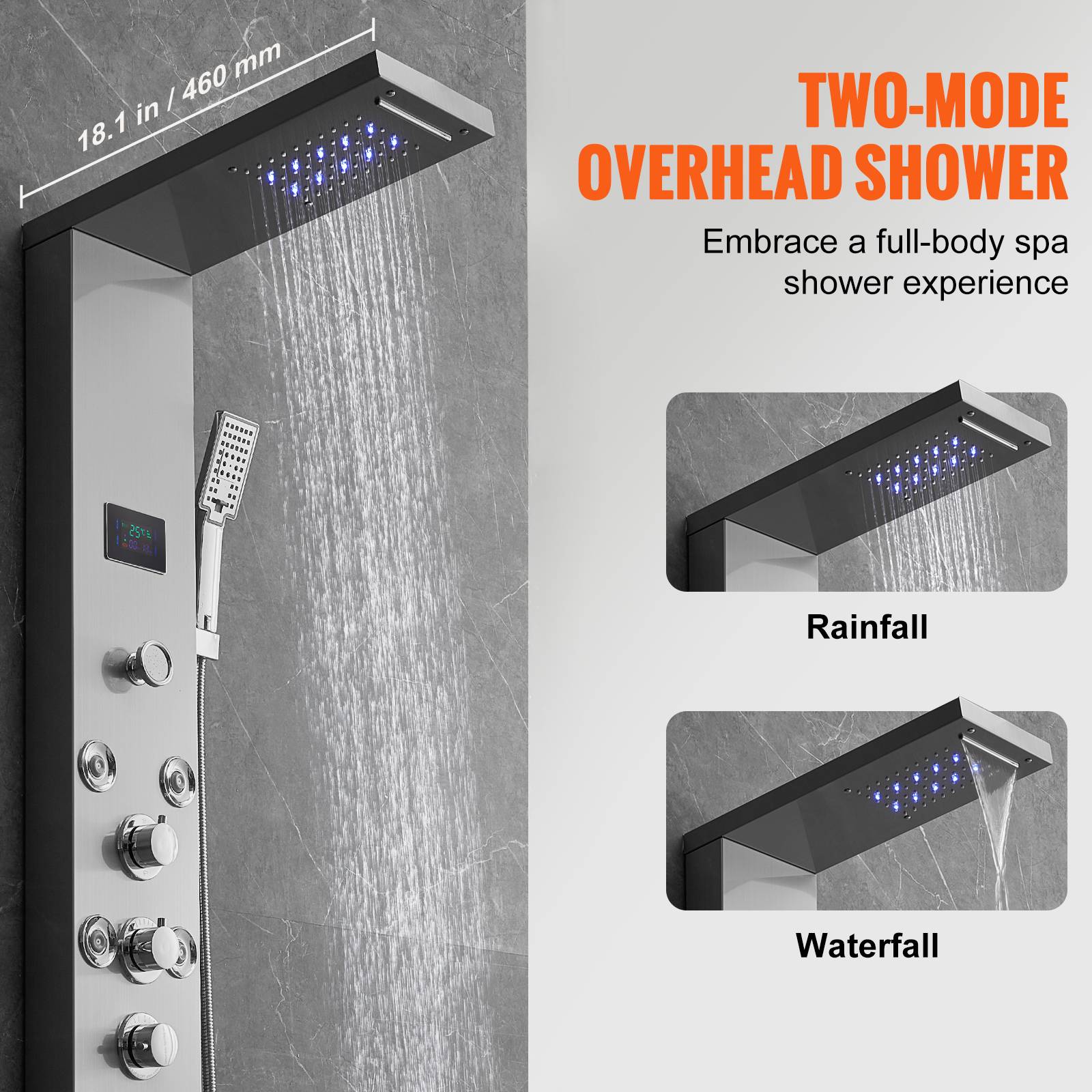 VEVOR Système de Panneau de Douche 6 Modes, Hydroélectrique LED, 8 Jets de Massage, Bec de Baignoire. - Image 3