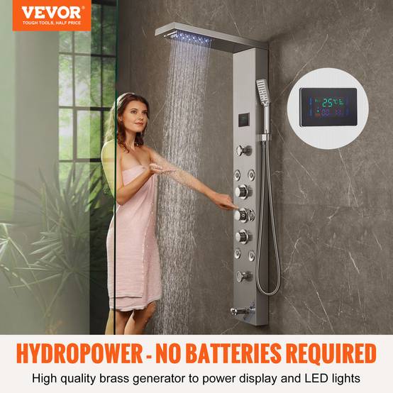 VEVOR Système de Panneau de Douche 6 Modes, Hydroélectrique LED, 8 Jets de Massage, Bec de Baignoire. - Image 2