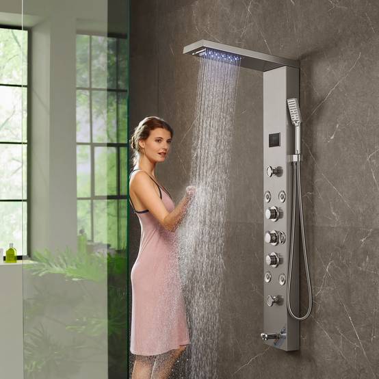 VEVOR Système de Panneau de Douche 6 Modes, Hydroélectrique LED, 8 Jets de Massage, Bec de Baignoire. - Image 8