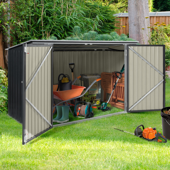 Abri de jardin en métal gris anthracite verrouillable multi-rangement pour stockage vélos, outils, poubelles - Image 1