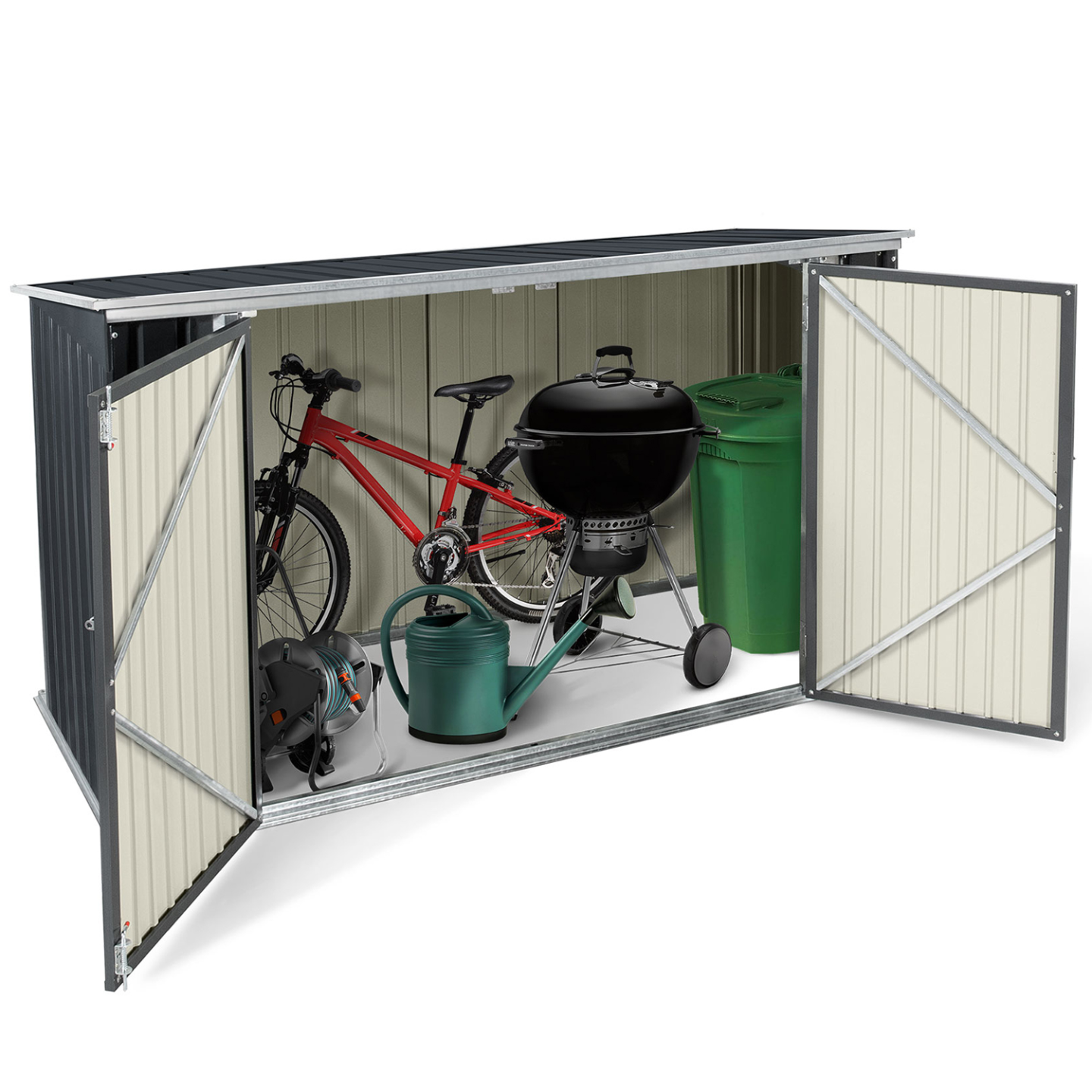 Abri de jardin en métal gris anthracite verrouillable multi-rangement pour stockage vélos, outils, poubelles - Image 5