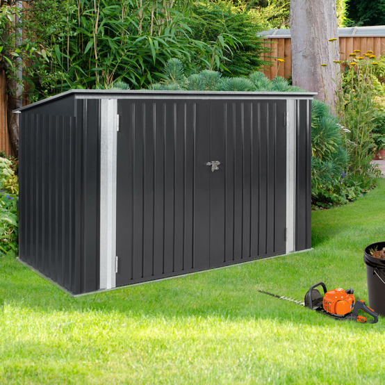 Abri de jardin en métal gris anthracite verrouillable multi-rangement pour stockage vélos, outils, poubelles - Image 4