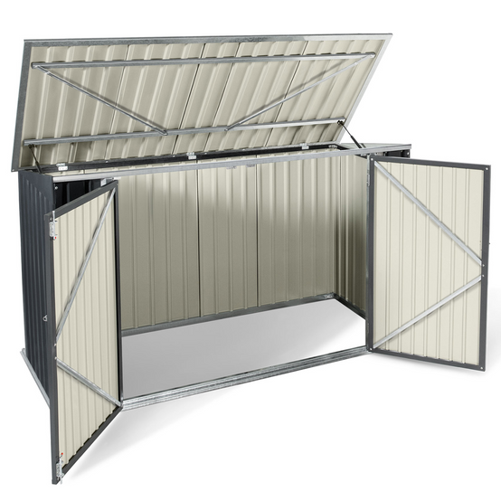 Abri de jardin en métal gris anthracite verrouillable multi-rangement pour stockage vélos, outils, poubelles - Image 3