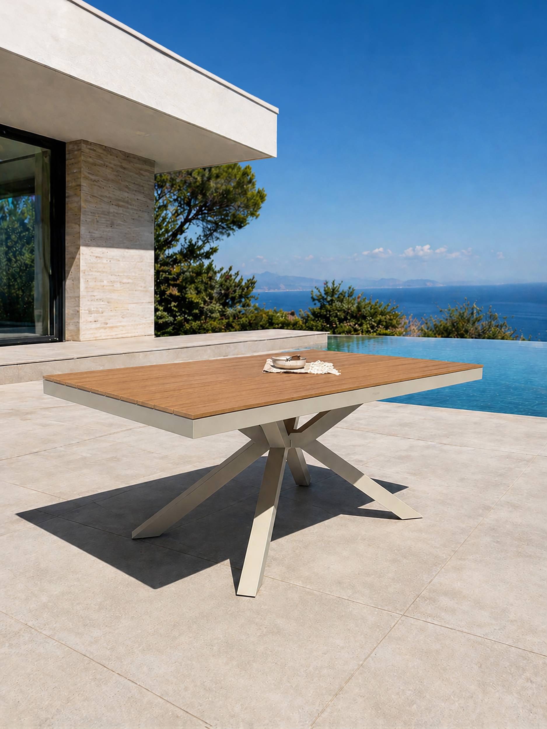 Dcb Garden - Table de jardin en alu plateau polywood  aspect bois - Grège - LAMU - Image 1