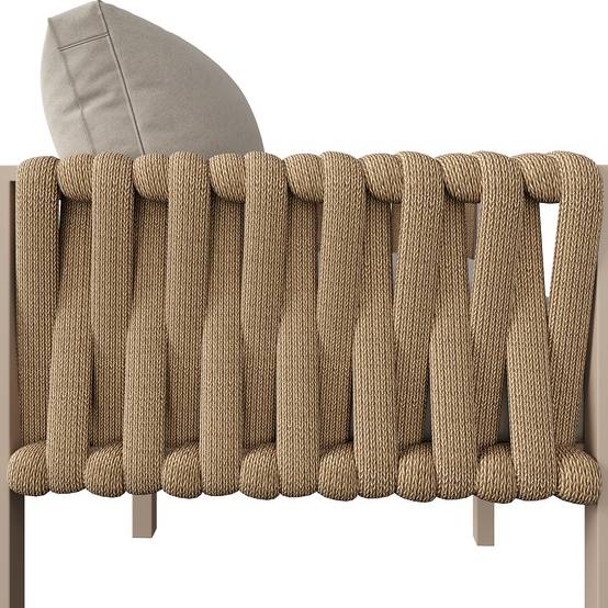 Mobilier jardin canapé d'angle corde tressée : structure fer galvanisé, pieds réglables, table basse verre + coussins, beige - Image 8