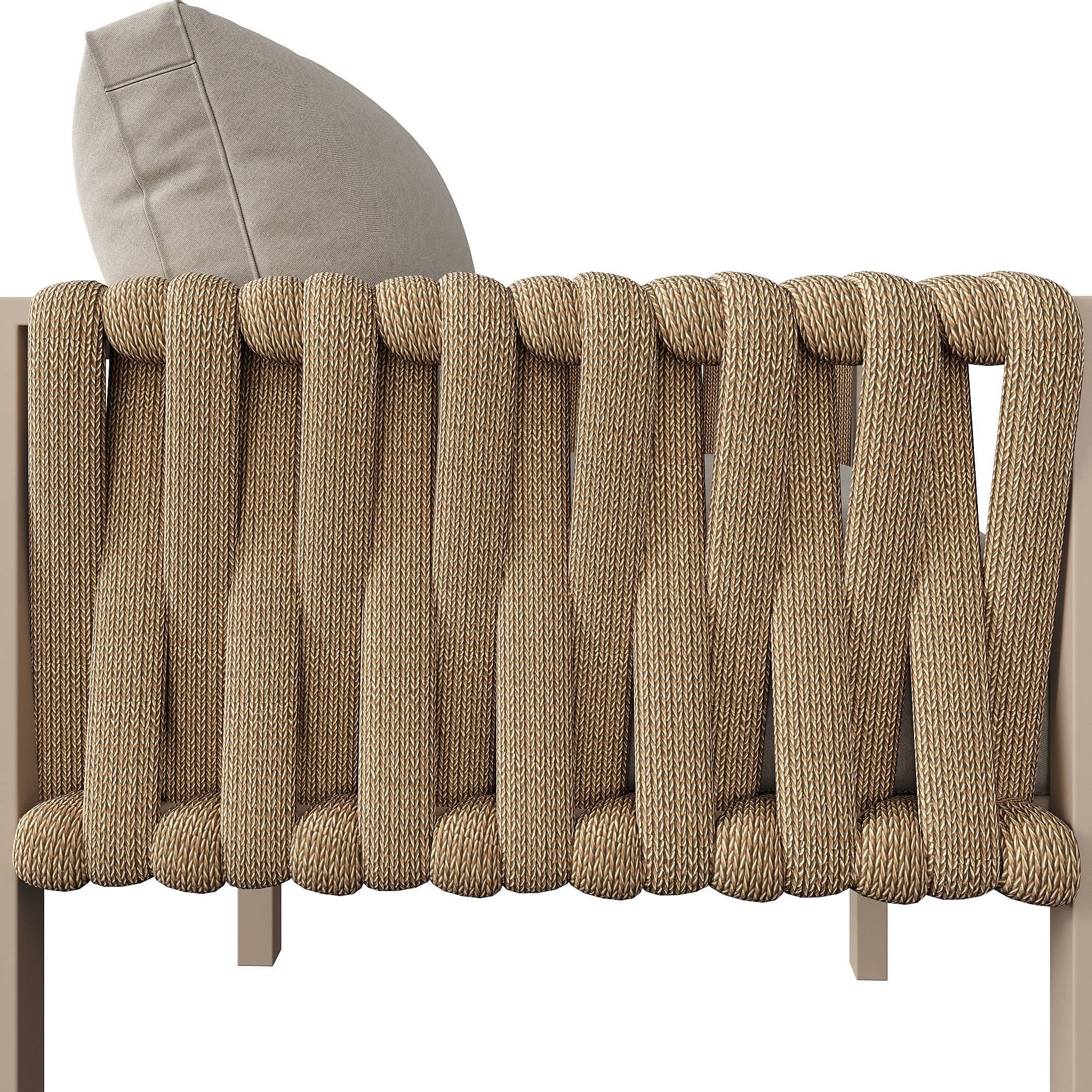 Mobilier jardin canapé d'angle corde tressée : structure fer galvanisé, pieds réglables, table basse verre + coussins, beige - Image 8