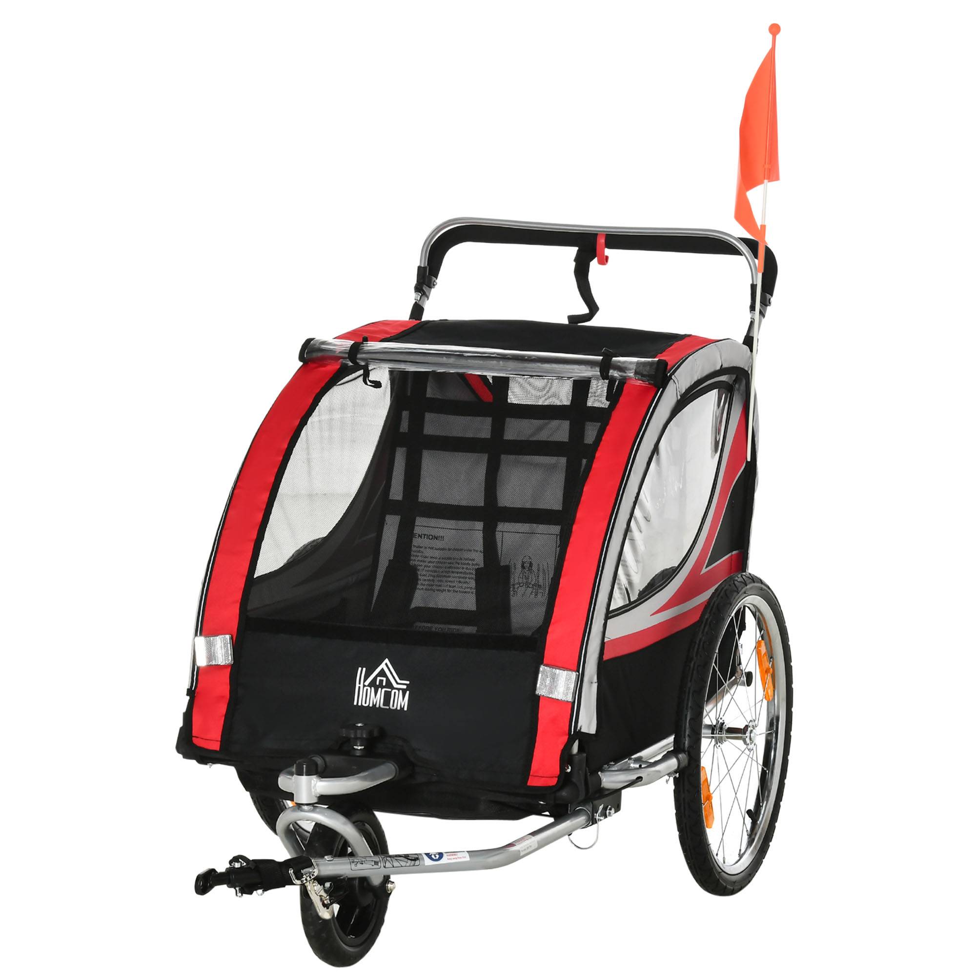 Remorque de vélo enfant acier rouge et noir 142 x 75 x 101 cm - PANGIVO - Image 2