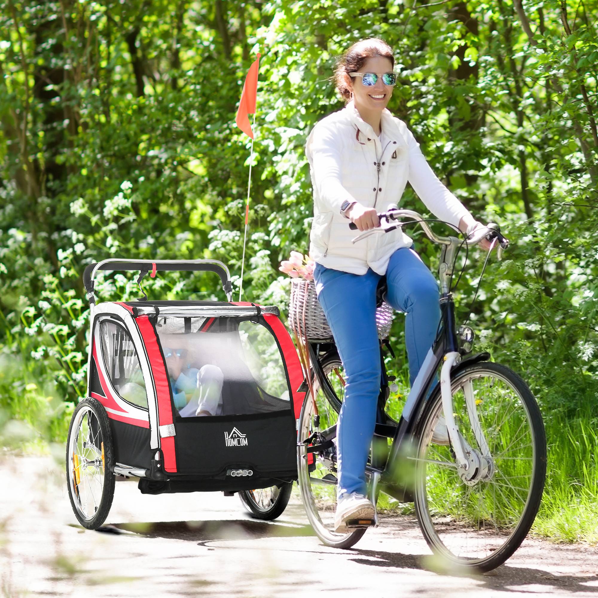 Remorque de vélo enfant acier rouge et noir 142 x 75 x 101 cm - PANGIVO - Image 3