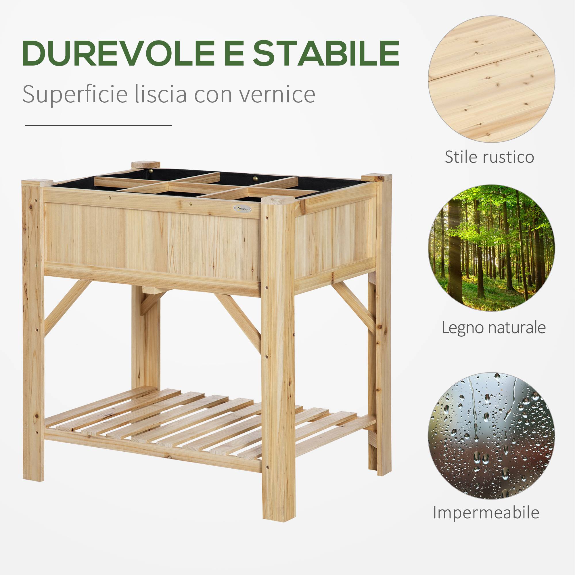 ComfortXL - Carré potager surélevé en bois de sapin coloris naturel 78,5 x 58 x 81 cm avec 6 compartiments et étagère - Image 7