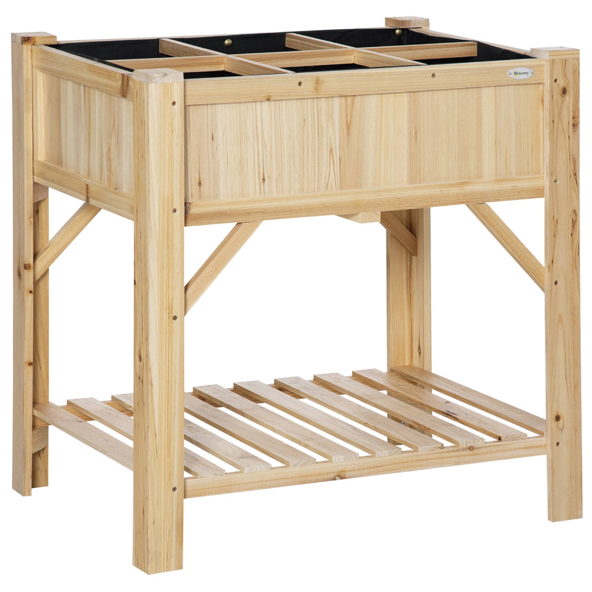 ComfortXL - Carré potager surélevé en bois de sapin coloris naturel 78,5 x 58 x 81 cm avec 6 compartiments et étagère - Image 10