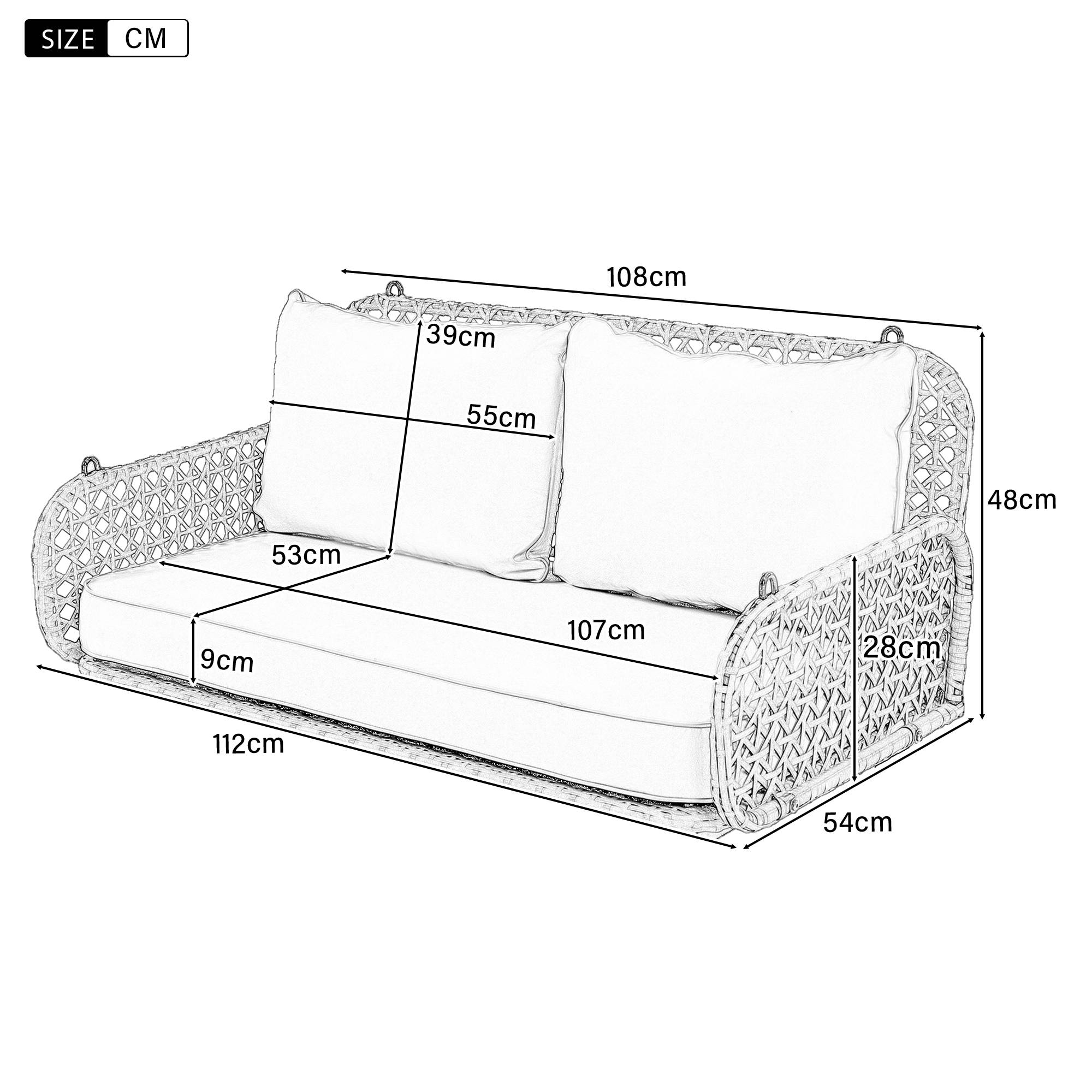 Balancelle Suspendue 2 Places Résine Tressée Extérieur Jardin Coussin Lavable 112cm Beige - ComfortXL Outdoor Living - Image 3