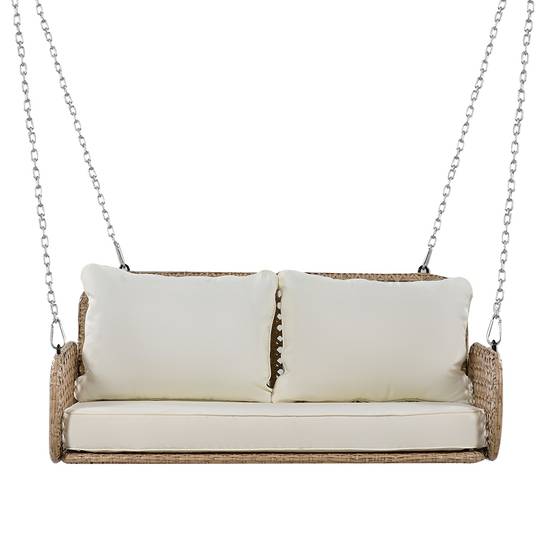 Balancelle Suspendue 2 Places Résine Tressée Extérieur Jardin Coussin Lavable 112cm Beige - ComfortXL Outdoor Living - Image 2