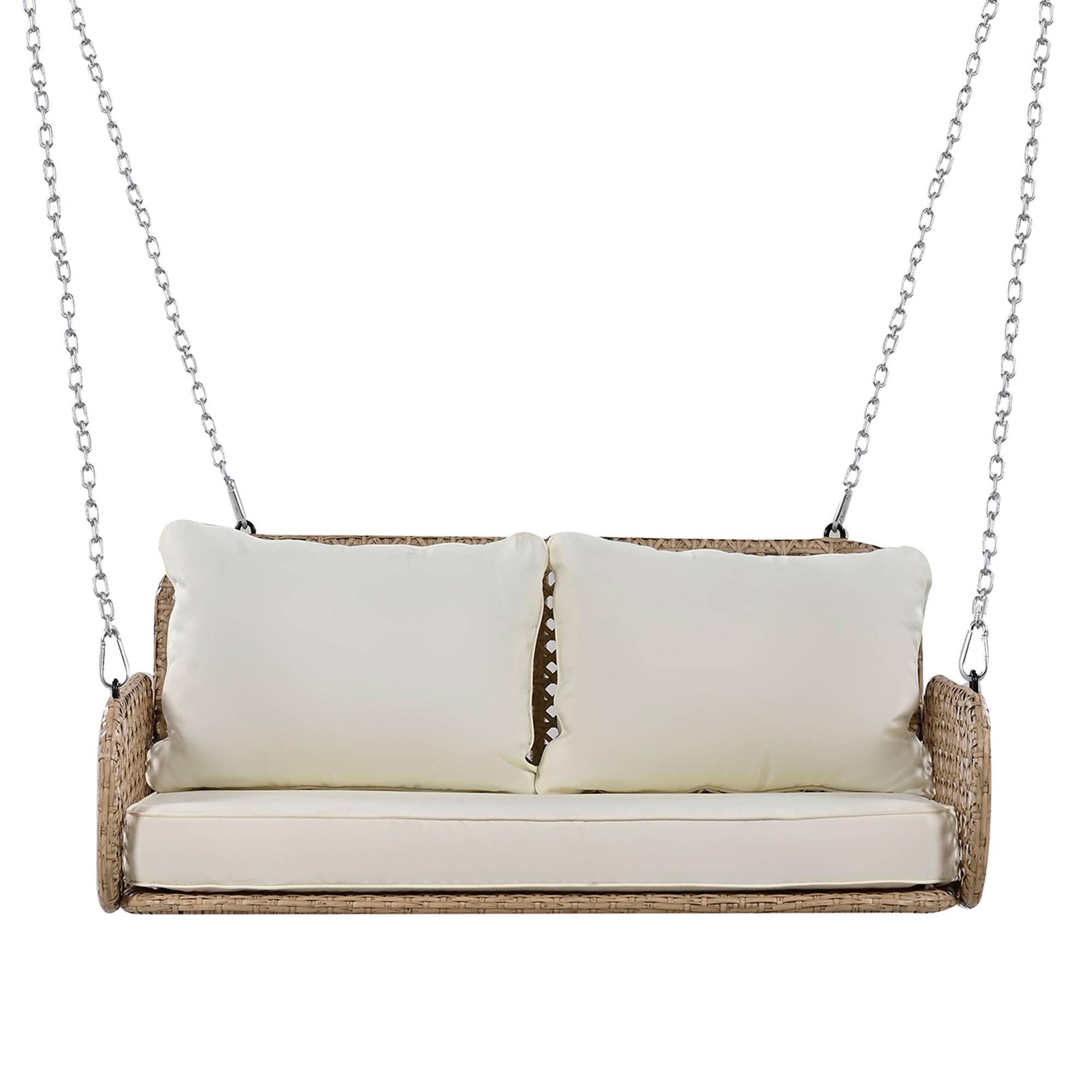 Balancelle Suspendue 2 Places Résine Tressée Extérieur Jardin Coussin Lavable 112cm Beige - ComfortXL Outdoor Living - Image 2