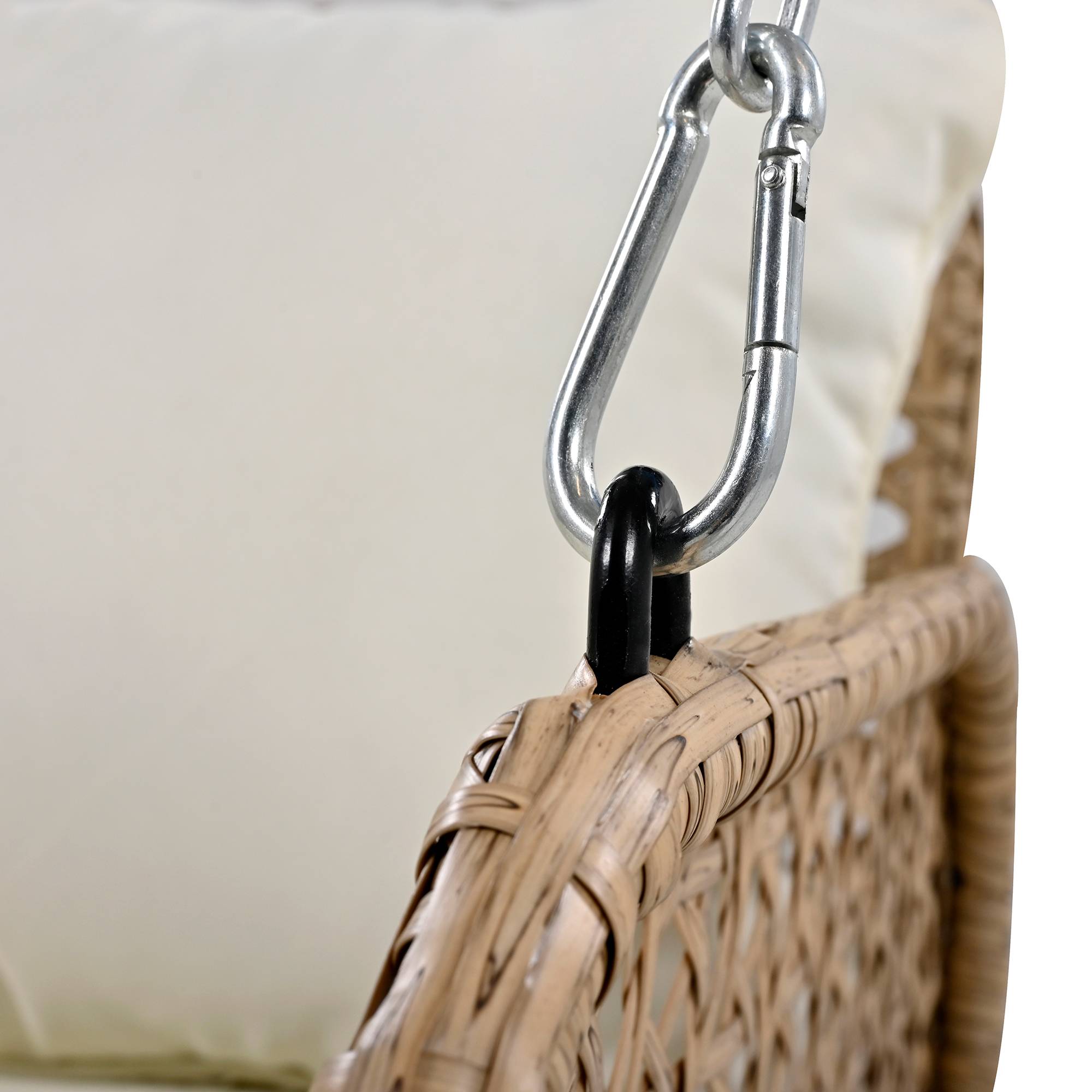 Balancelle Suspendue 2 Places Résine Tressée Extérieur Jardin Coussin Lavable 112cm Beige - ComfortXL Outdoor Living - Image 7