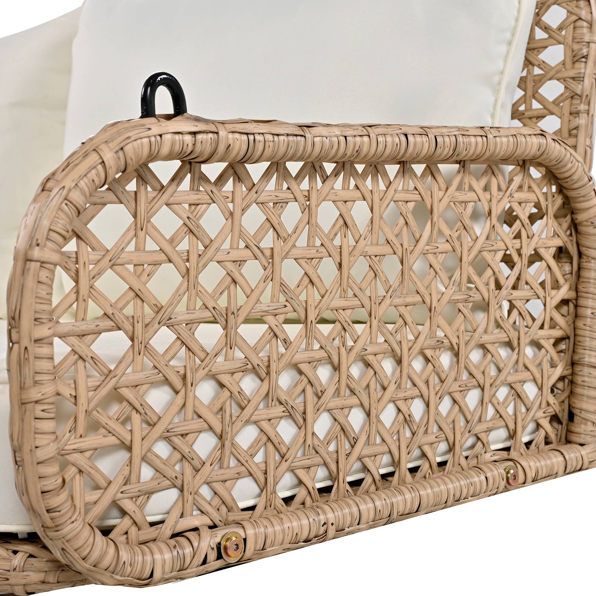 Balancelle Suspendue 2 Places Résine Tressée Extérieur Jardin Coussin Lavable 112cm Beige - ComfortXL Outdoor Living - Image 8