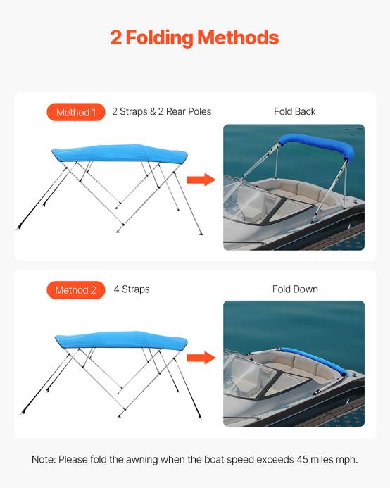 VEVOR Bimini bateau taud de soleil 4 arceaux 200-213 cm polyester Bleu Pacifique - Image 4