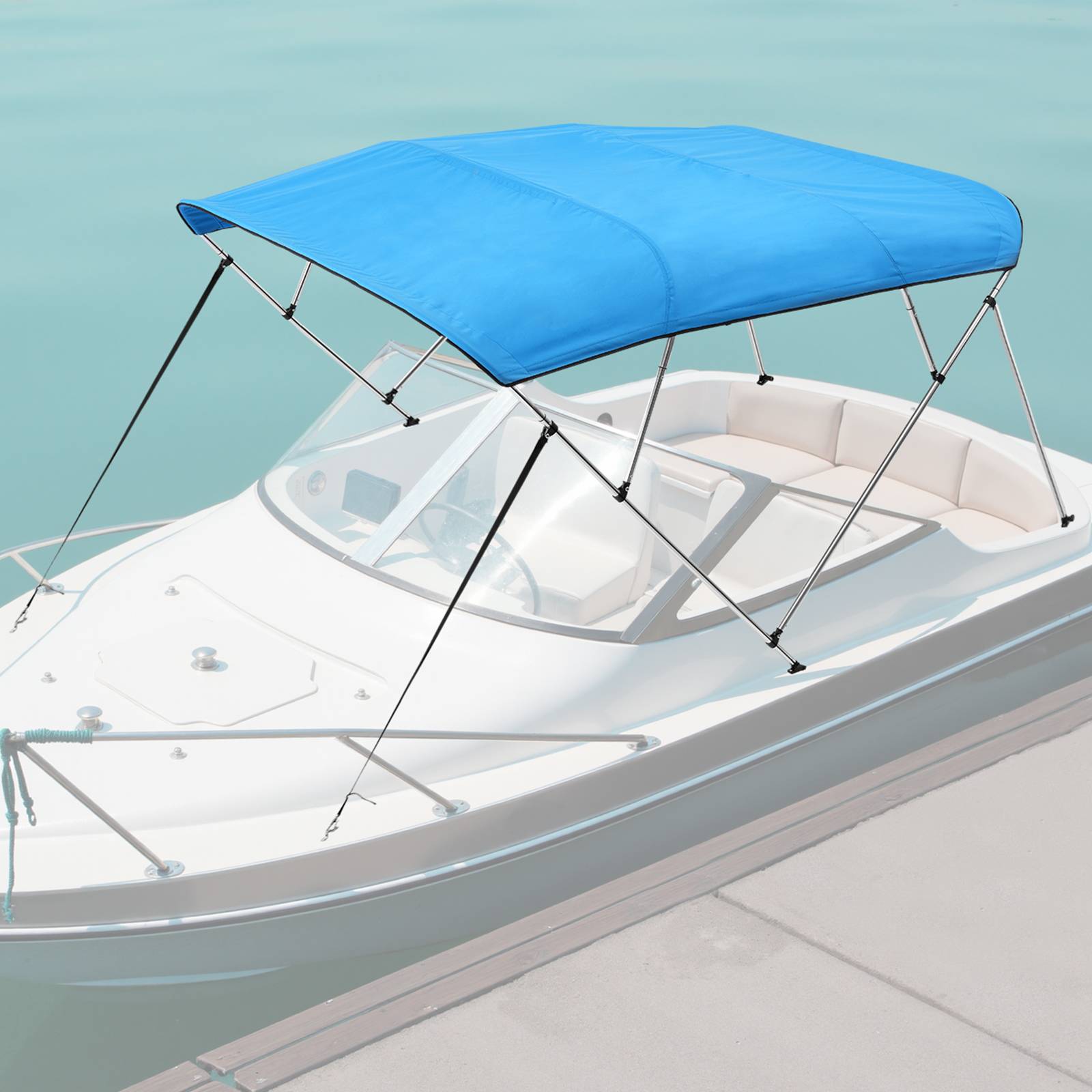 VEVOR Bimini bateau taud de soleil 4 arceaux 200-213 cm polyester Bleu Pacifique - Image 8