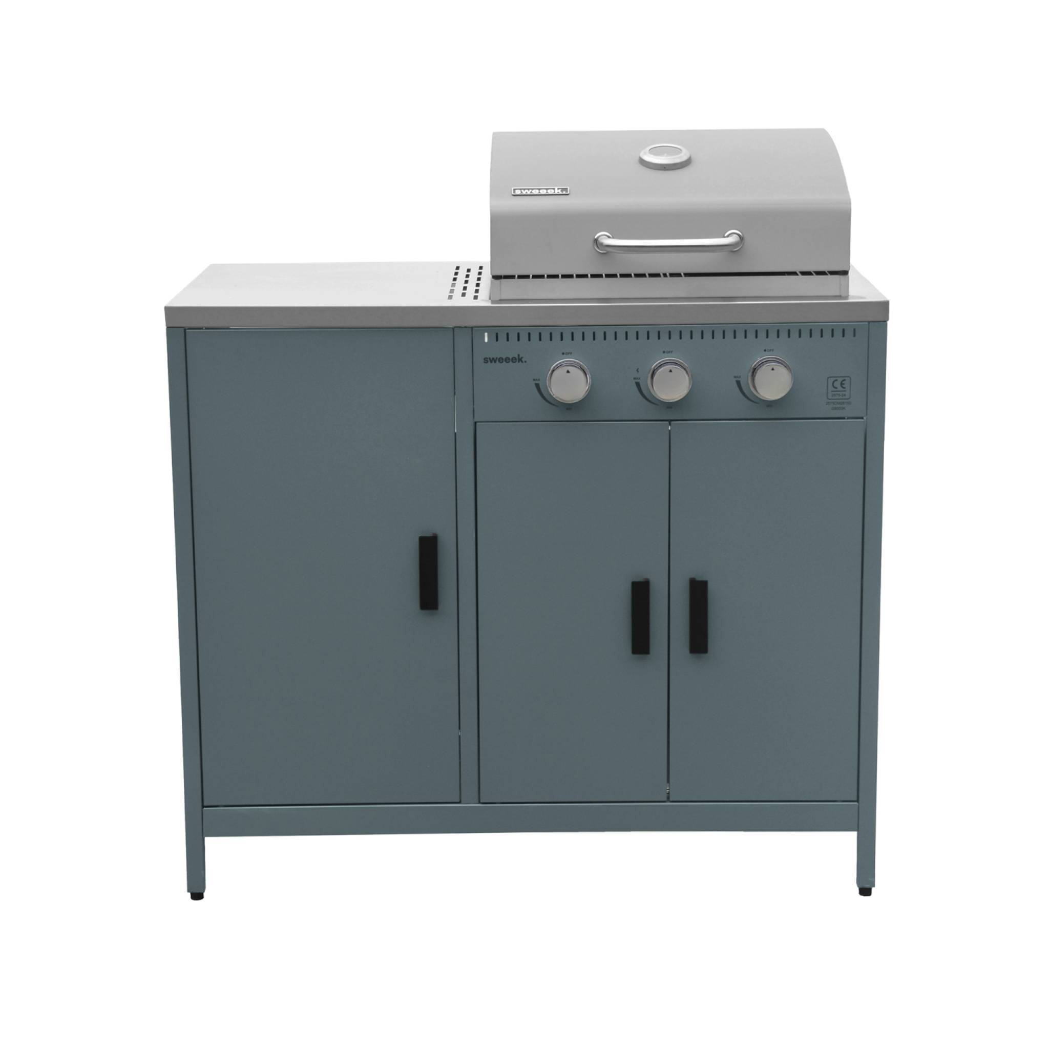 sweeek - Barbecue gaz 3 brûleurs. bleu gris. 3 portes et 2 espaces de rangement | sweeek - Image 6