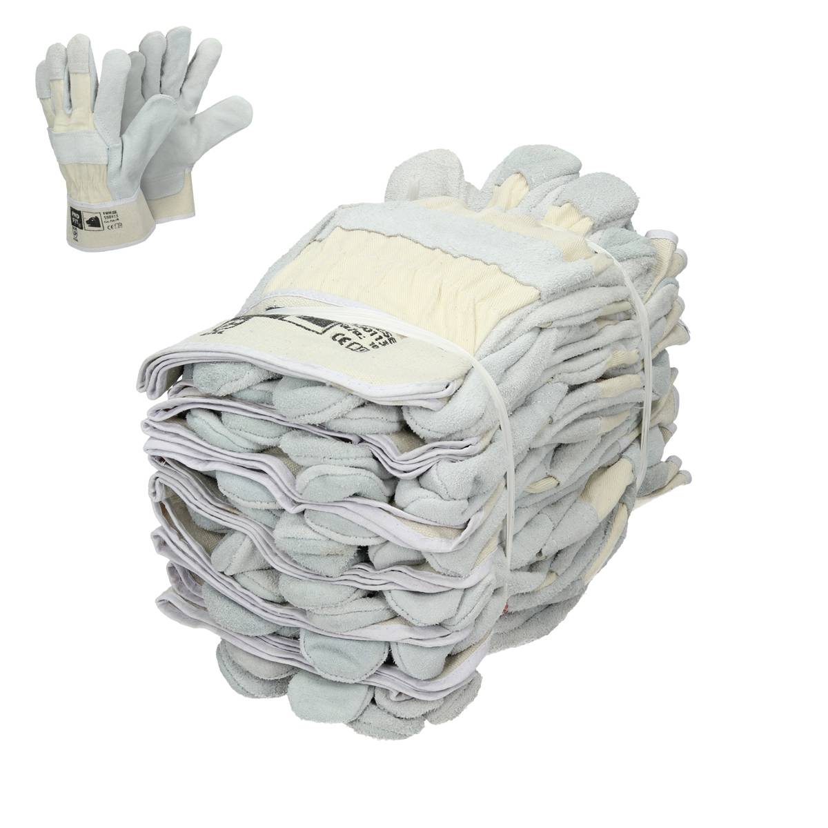 Ecd-Germany - ECD Germany 12 paires de gants Pro-Fit® en cuir croûte de bovin taille 8/M - Naturel - avec manchette en toile - Image 2