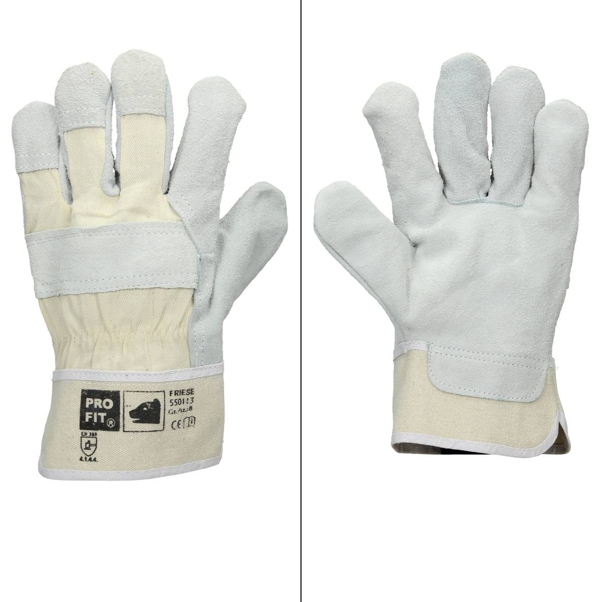 Ecd-Germany - ECD Germany 12 paires de gants Pro-Fit® en cuir croûte de bovin taille 8/M - Naturel - avec manchette en toile - Image 1