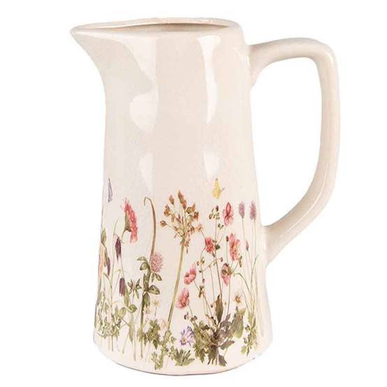 Pichet floral beige céramique 20x13x25cm - Image 1