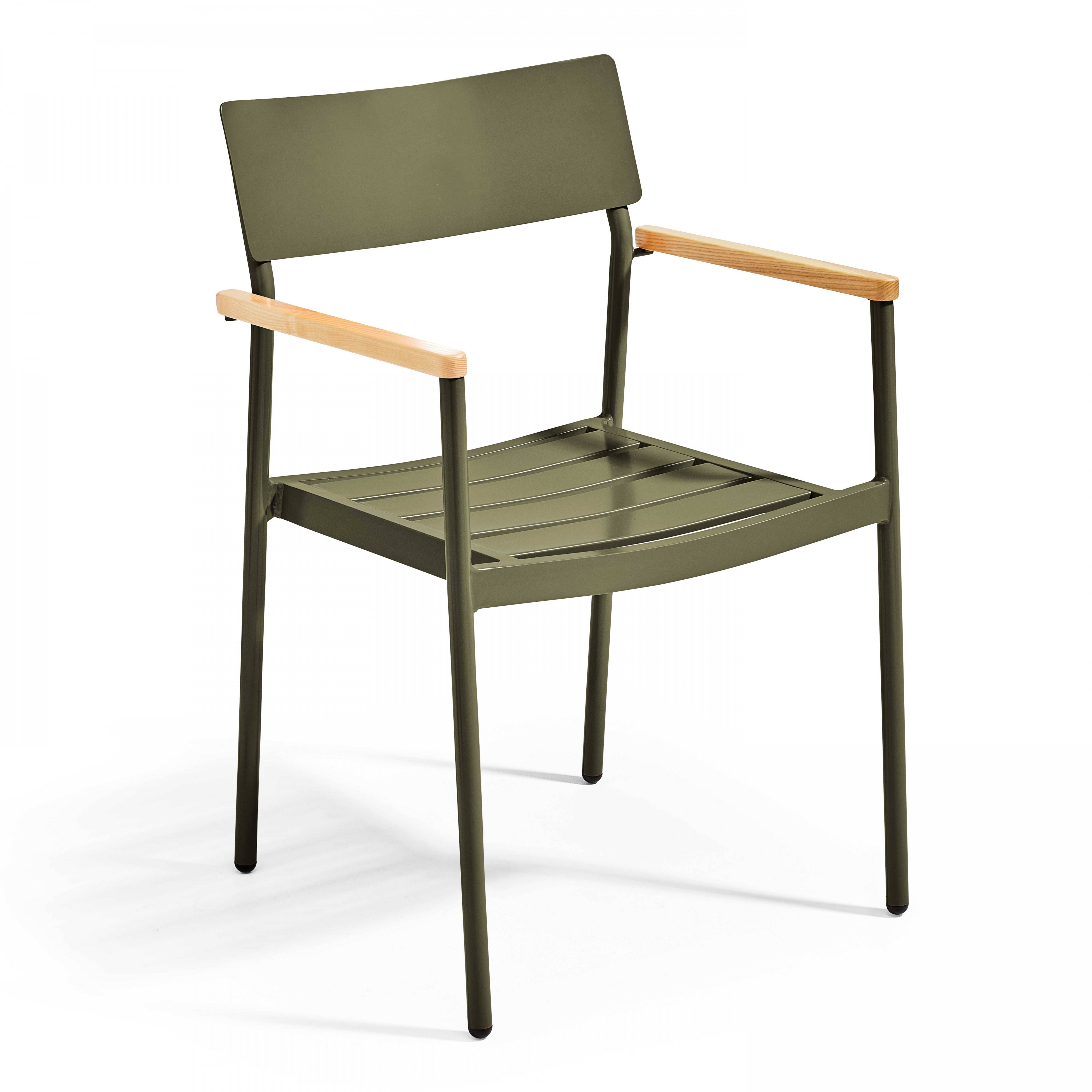 Oviala - Fauteuil de jardin en aluminium et bois vert kaki Leeds - Oviala - Image 1