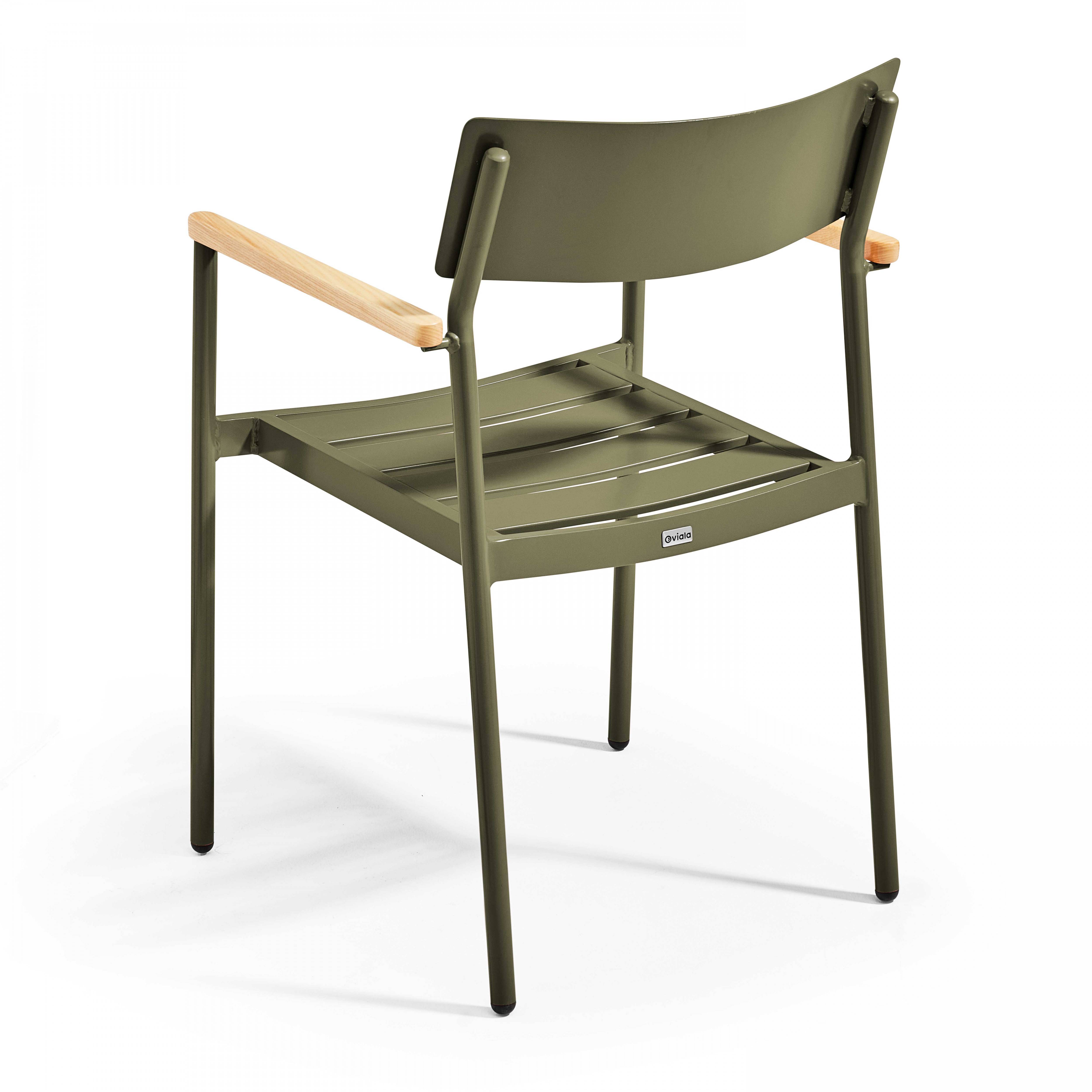 Oviala - Fauteuil de jardin en aluminium et bois vert kaki Leeds - Oviala - Image 2