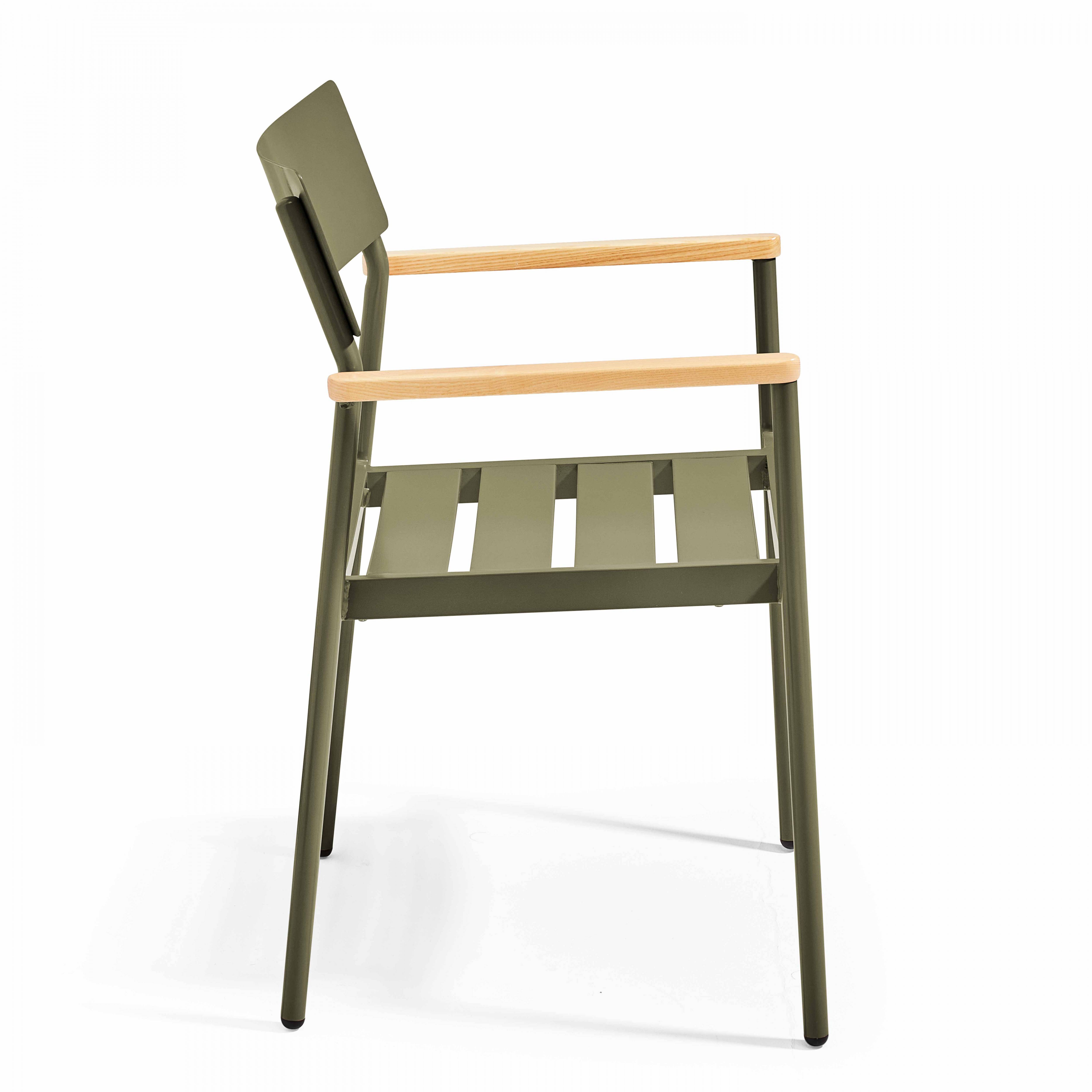 Oviala - Fauteuil de jardin en aluminium et bois vert kaki Leeds - Oviala - Image 3