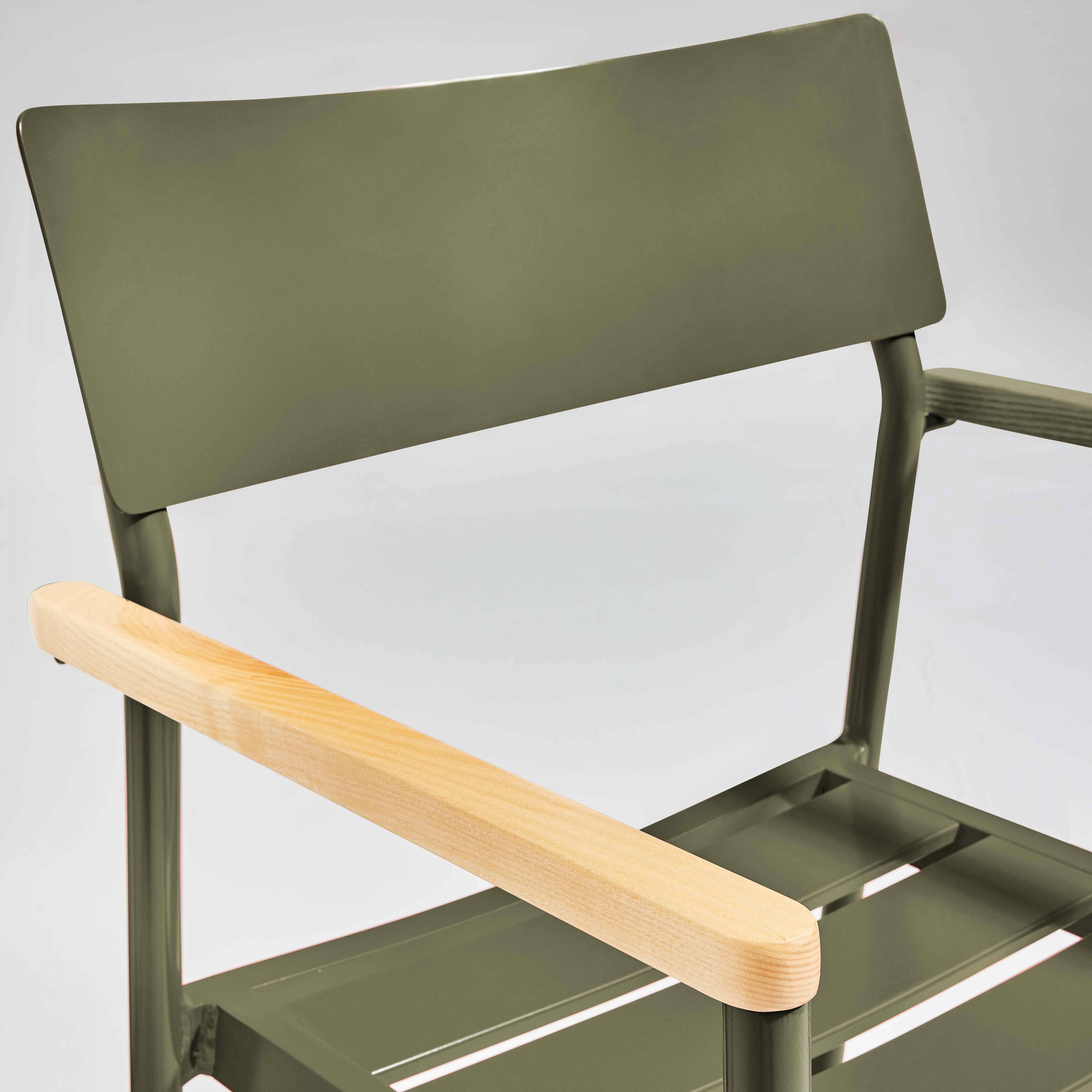 Oviala - Fauteuil de jardin en aluminium et bois vert kaki Leeds - Oviala - Image 5