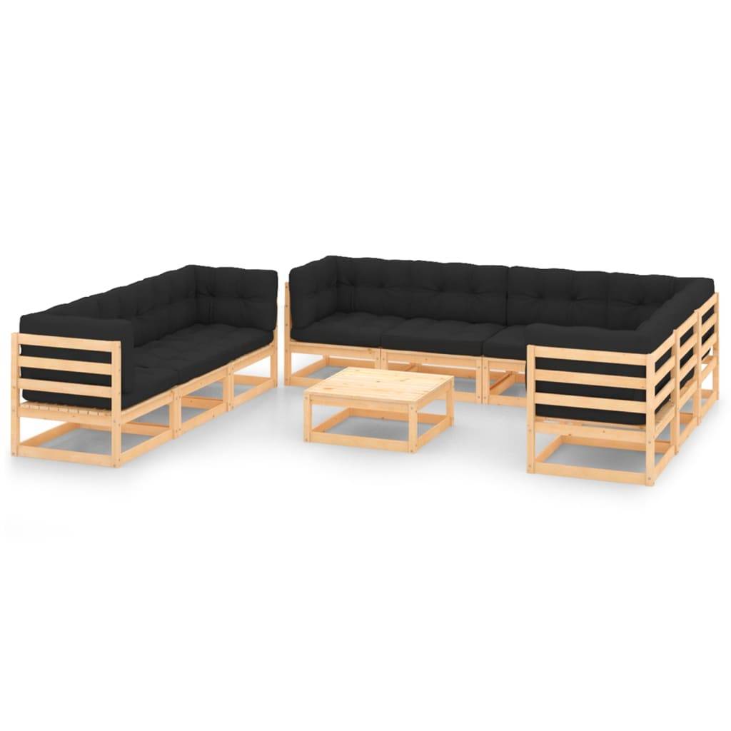 Helloshop26 - Salon de jardin meuble d'extérieur ensemble de mobilier 10 pièces avec coussins bois de pin massif - Image 1