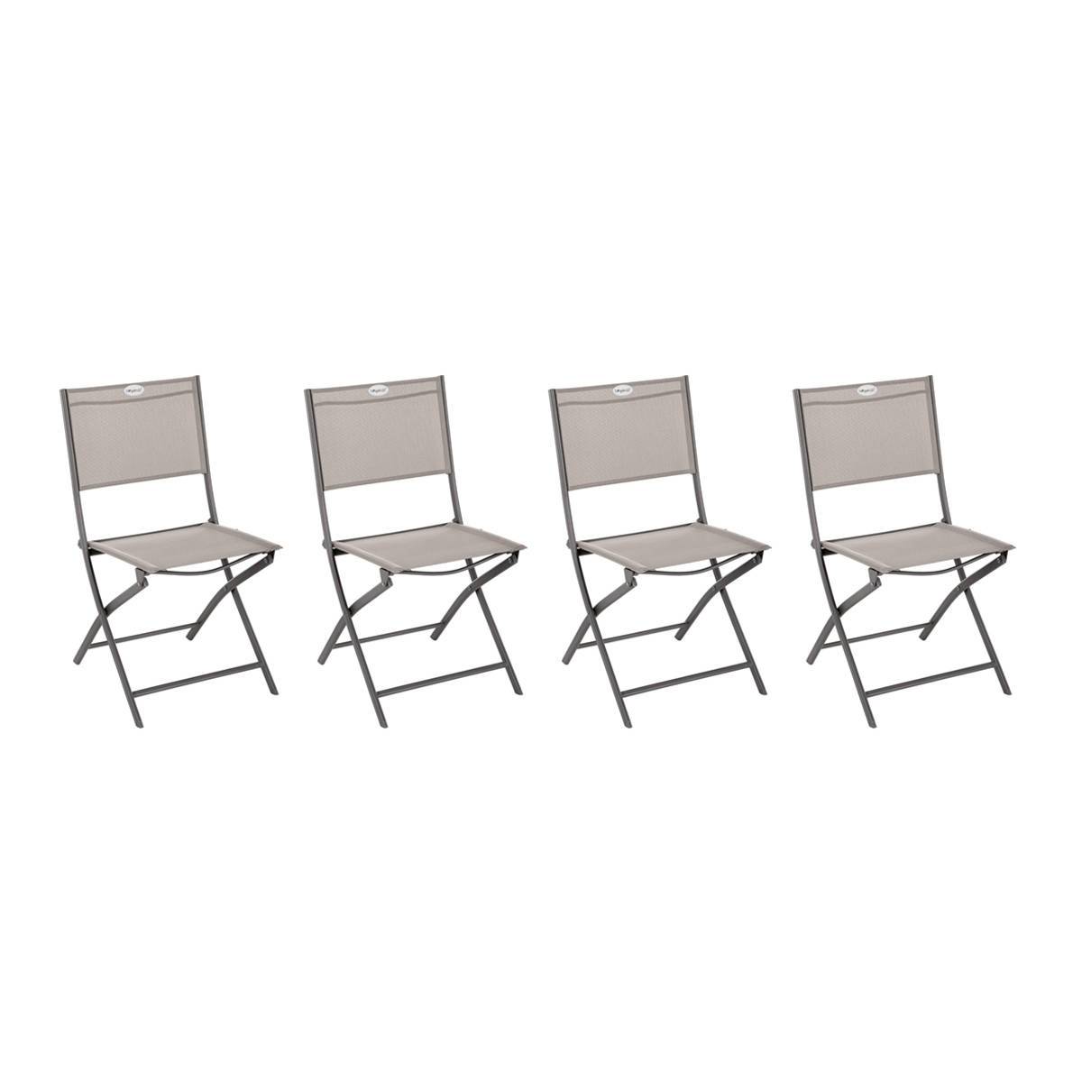 Hesperide - Lot de 4 chaises de jardin pliantes "Modula" noisette & tonka acier traité époxy - Hespéride - Image 1