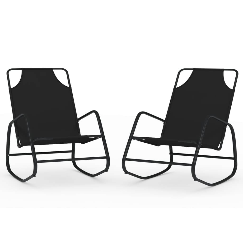 Helloshop26 - Chaises longues transat à bascule 2 pièces noir acier et textilène - Image 1