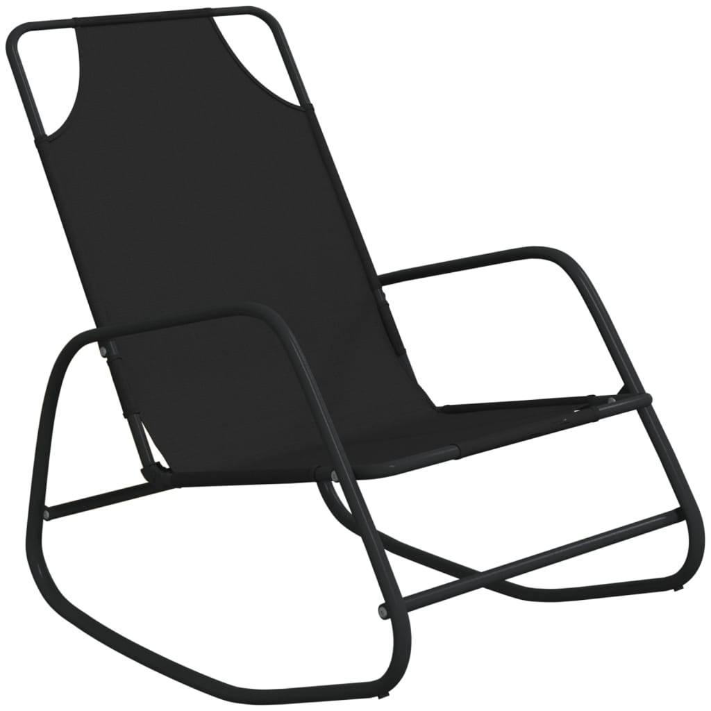 Helloshop26 - Chaises longues transat à bascule 2 pièces noir acier et textilène - Image 2