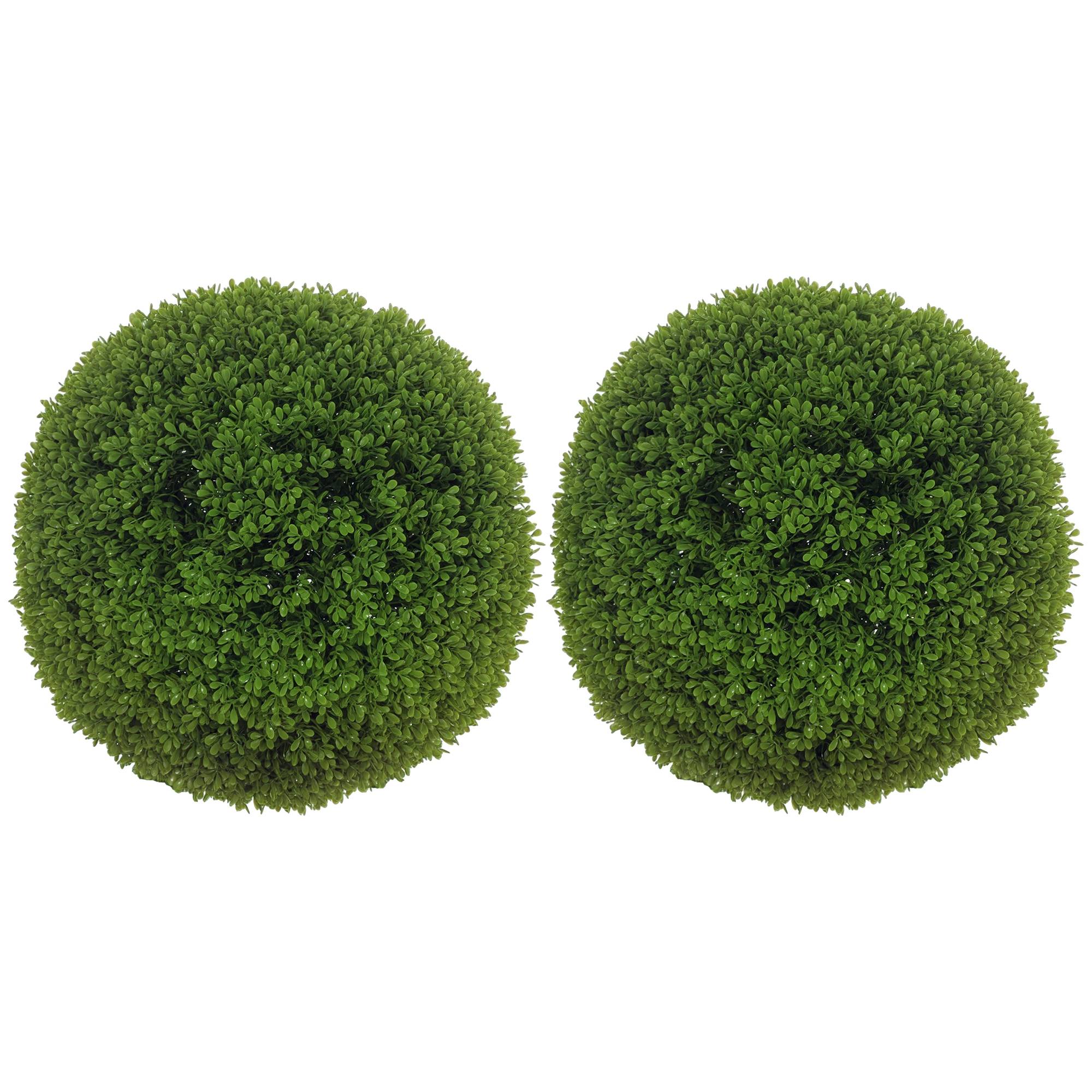 Lot de 2 boules de buis artificielles de 40 cm décoration pour intérieur ou extérieur vert foncé - Image 1