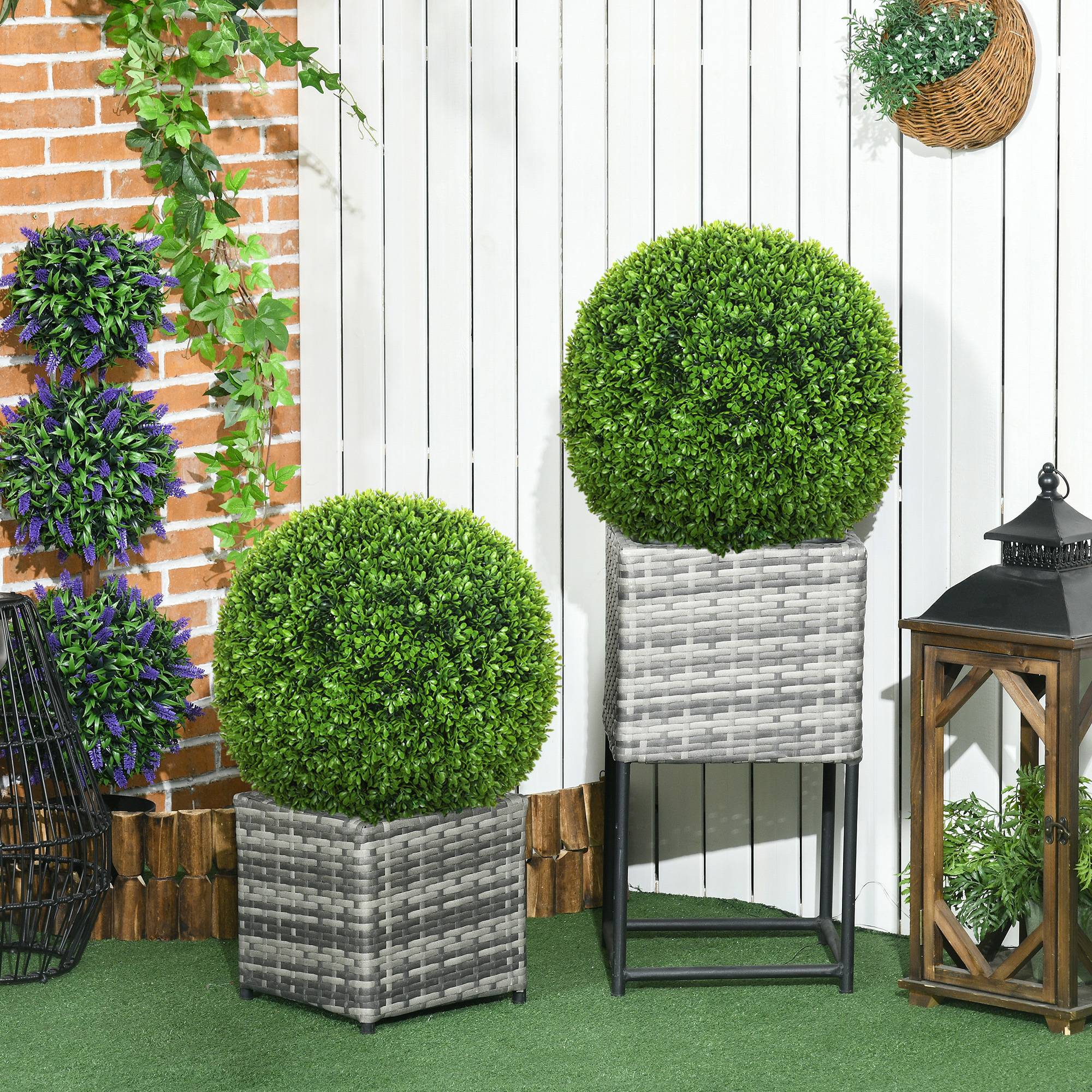 Lot de 2 boules de buis artificielles de 40 cm décoration pour intérieur ou extérieur vert foncé - Image 4