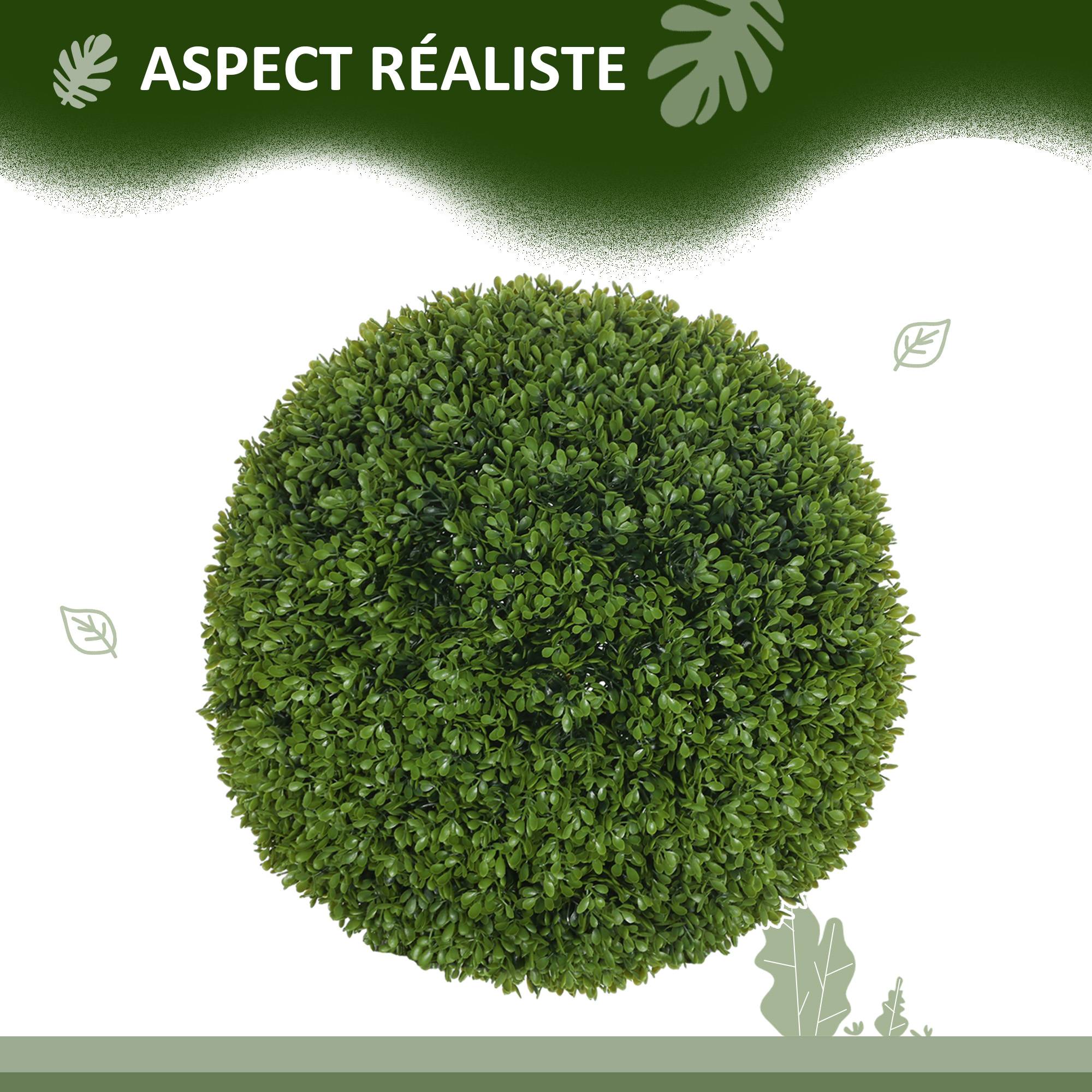 Lot de 2 boules de buis artificielles de 40 cm décoration pour intérieur ou extérieur vert foncé - Image 6