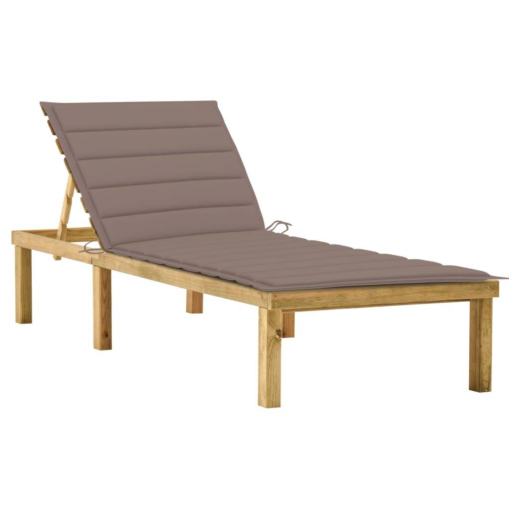 Helloshop26 - Transat chaise longue bain de soleil lit de jardin terrasse meuble d'extérieur avec coussin taupe bois de pin imprégné - Image 1