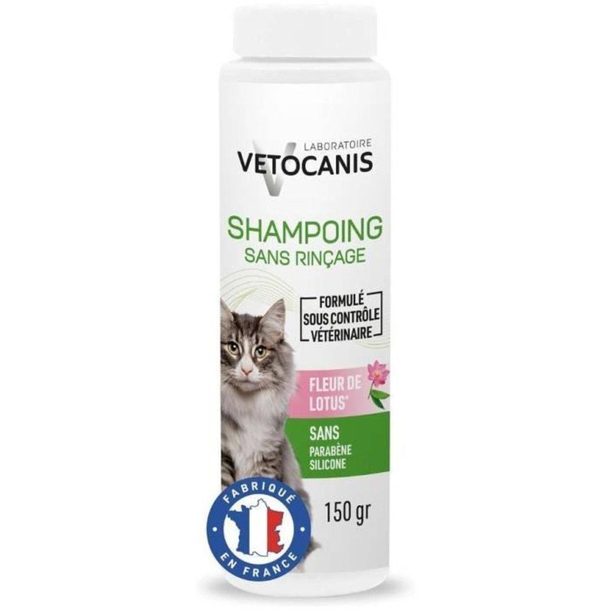 Shampooing sec sans rinçage pour chat à la poudre absorbante talc - 150 g - VETOCANIS - Image 1