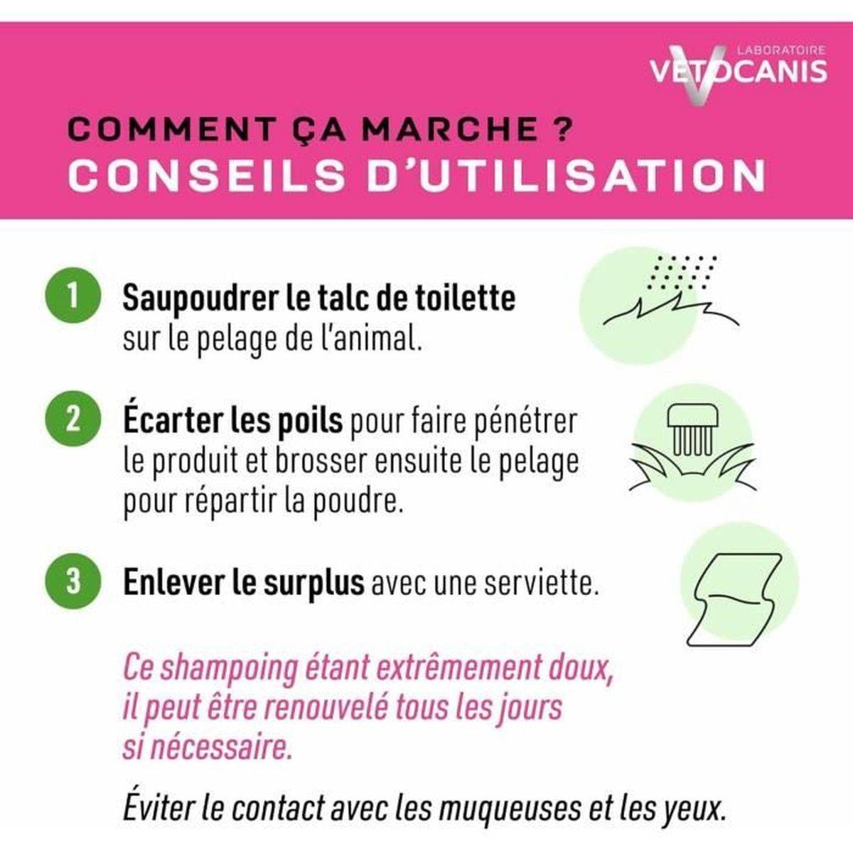 Shampooing sec sans rinçage pour chat à la poudre absorbante talc - 150 g - VETOCANIS - Image 4