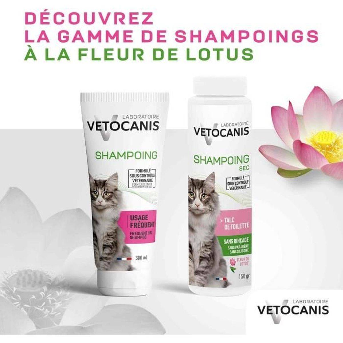 Shampooing sec sans rinçage pour chat à la poudre absorbante talc - 150 g - VETOCANIS - Image 6