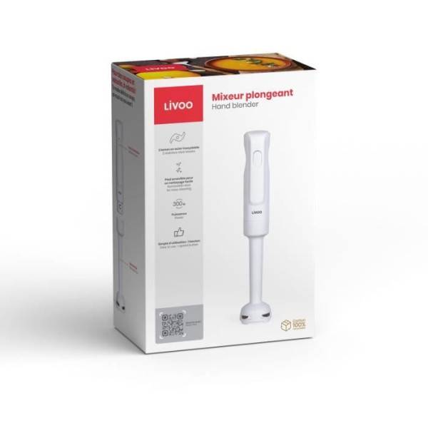 Livoo - Mixeur Electrique  plongeant - LIVOO - 300 W - 2 lames inox - 1 vitesse - Blanc - Image 4