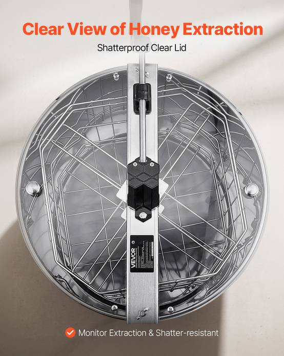 Extracteur de miel manuel 4/8 cadres inox, couvercle transparent, support réglable. - Image 6