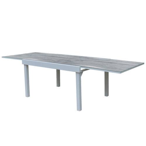 Wilsa Garden - Ensemble MODULO 6/10p en aluminium blanc et verre décors bois avec 6 fauteuils en textilène - Image 4