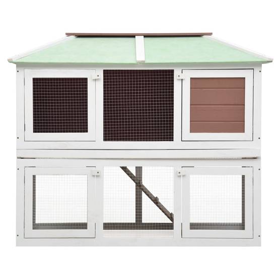 Clapier vertical en bois 2 étages pour lapins jardin Marron/Blanc – ComfortXL Outdoor Living - Image 3