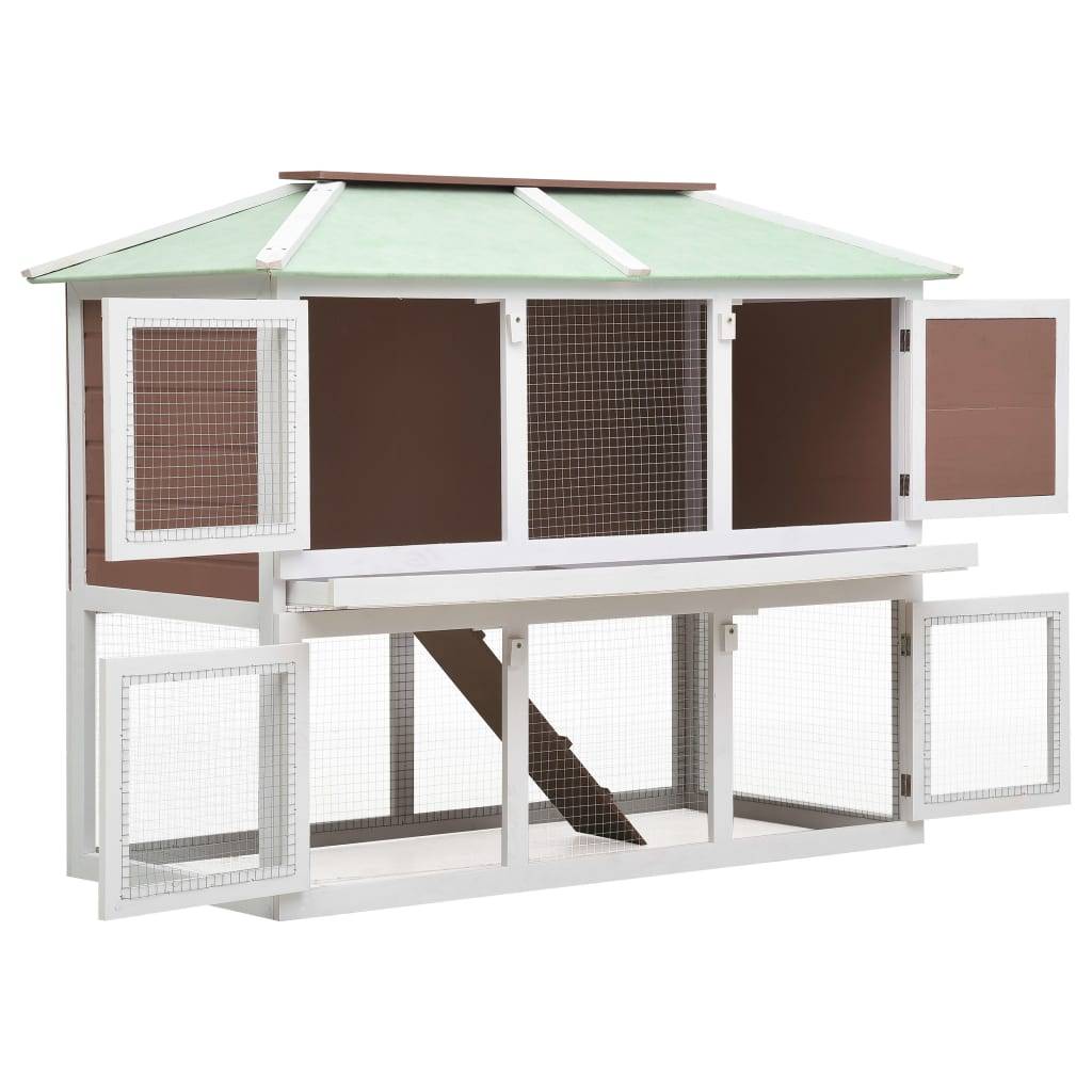 Clapier vertical en bois 2 étages pour lapins jardin Marron/Blanc – ComfortXL Outdoor Living - Image 2