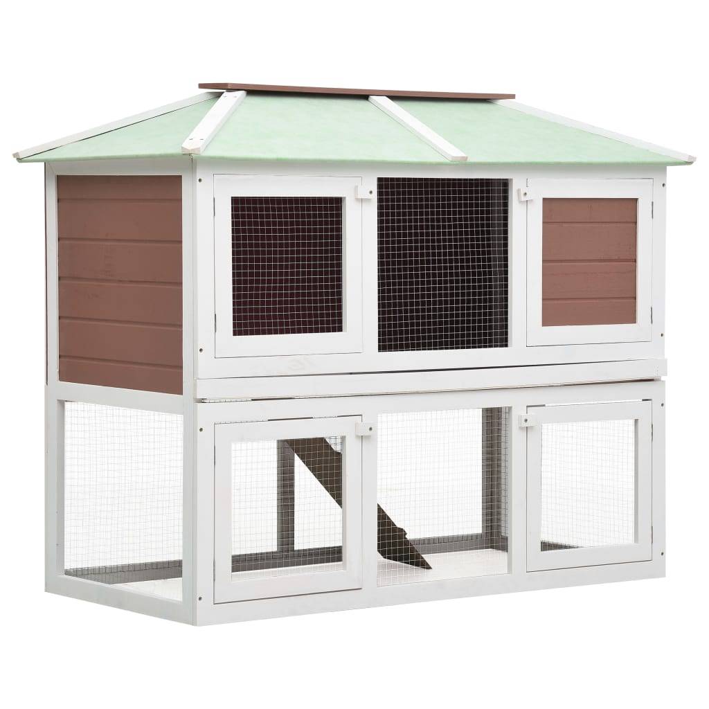 Clapier vertical en bois 2 étages pour lapins jardin Marron/Blanc – ComfortXL Outdoor Living