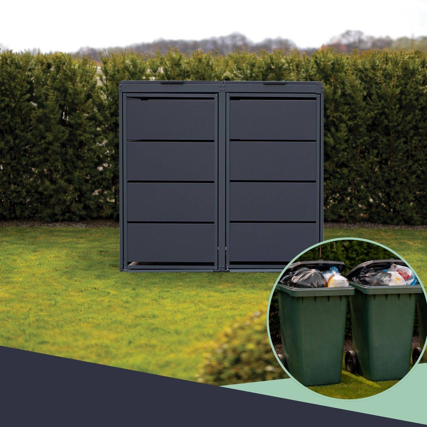 Cache poubelle extérieur double en acier galvanisé - Abri poubelle pour 2 conteneurs 240 Litres – Gris Anthracite RAL7016 - Image 6