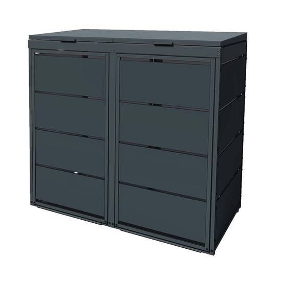 Cache poubelle extérieur double en acier galvanisé - Abri poubelle pour 2 conteneurs 240 Litres – Gris Anthracite RAL7016 - Image 1